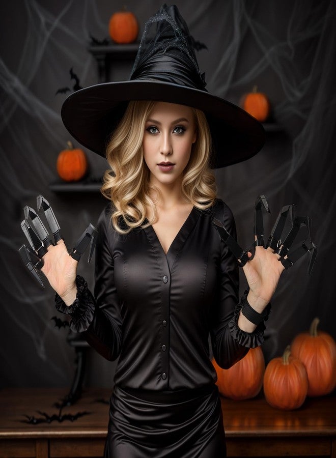 Hftjtsa Halloween Articulated Finger Extensions with Gloves 3D Printed Flexible Finger Scary Skeleton Bone Claw Hand for Cosplay - One Pair Black Halloween Devil Claws - Image 4